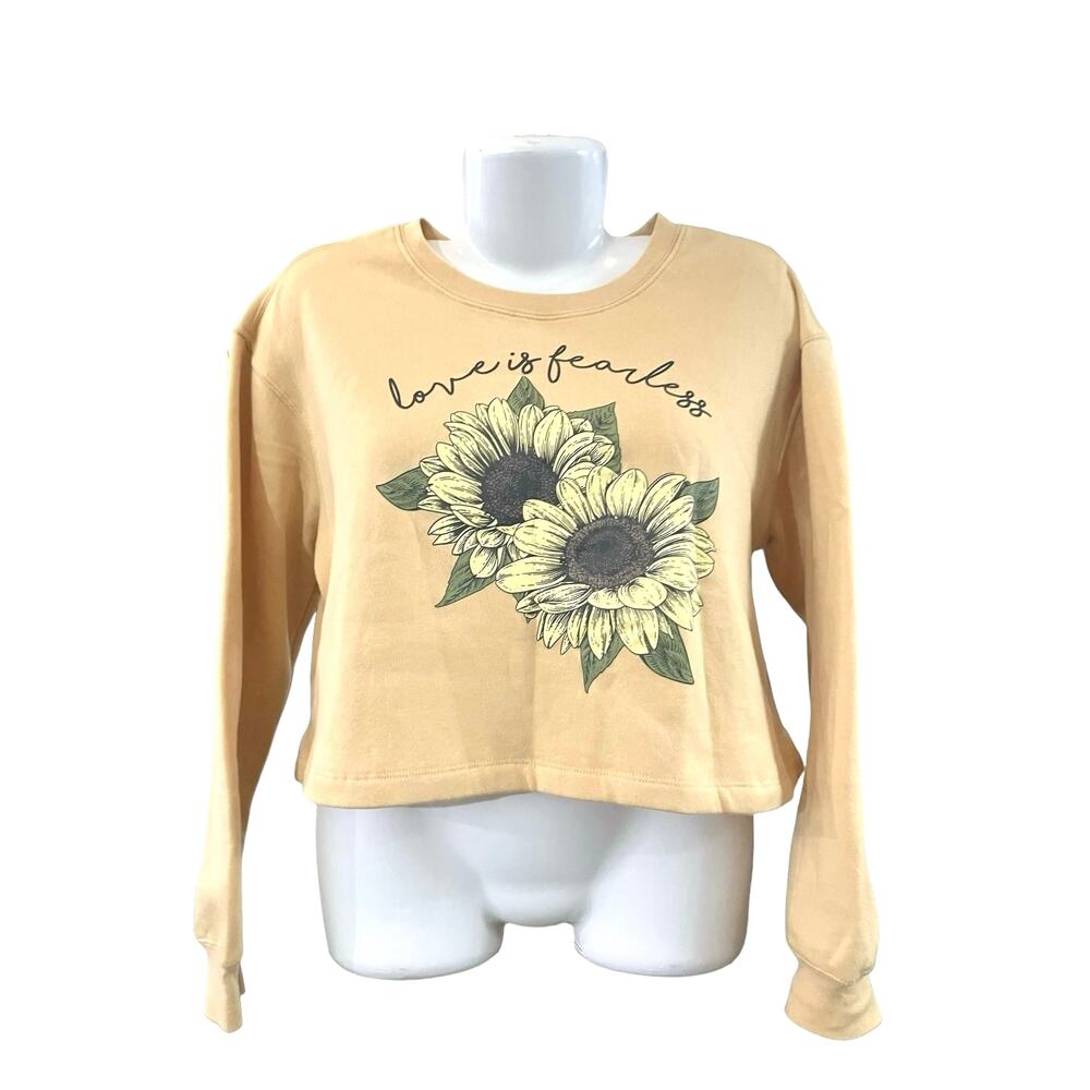 Awake Women's Yellow Sunflower Cropped Pullover Sweatshirt | Size M